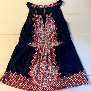 INC blue, red, and white tank top